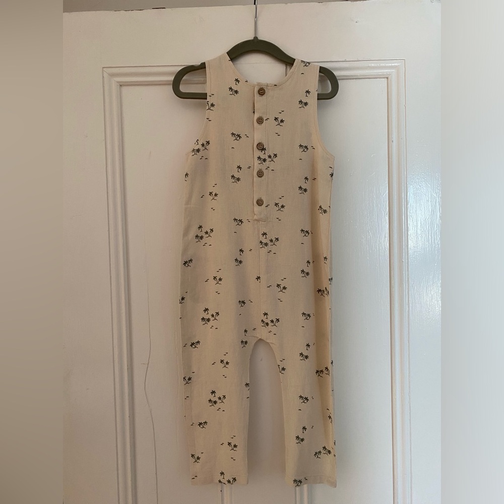 Rylee+Cru button jumpsuit, Palm print